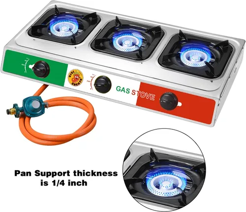 Miniatura 3 de Vivicreate Estufa de Gas Propano de 3 Quemadores 30000 BTU Superficie de Cocción de Acero Inoxidable con Soportes Esmaltados Encendido Electrónico