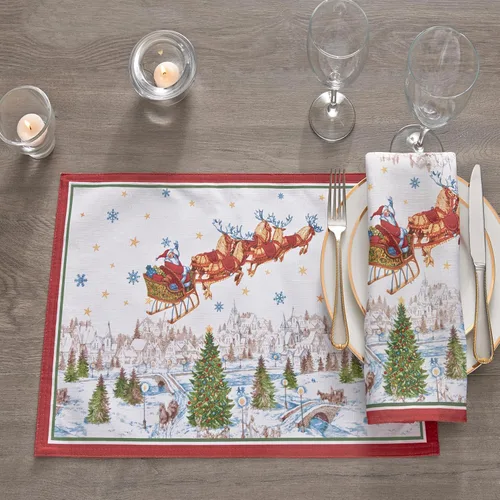 Miniatura 7 de Elrene Home Fashions Manteles Individuales de Tela Santa Snowy Sleighride, Decoración de Mesa de Navidad, 13" An x 19" L, Juego de 4