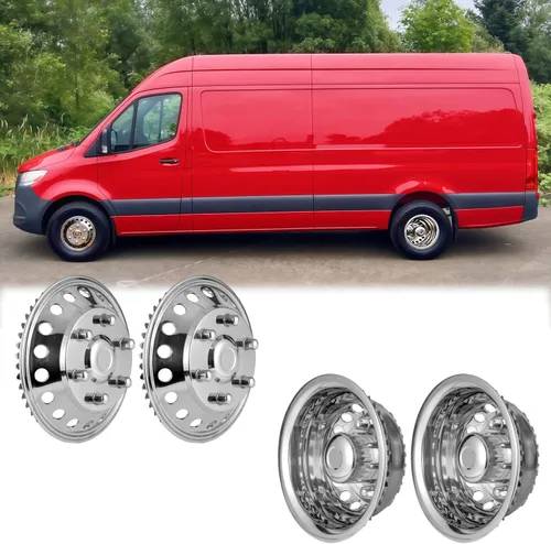 Miniatura 2 de Juego de simuladores de rueda de acero inoxidable pulido de 16 pulgadas para doble rueda, compatible con Dodge, Mercedes y Freightliner Sprinter Van