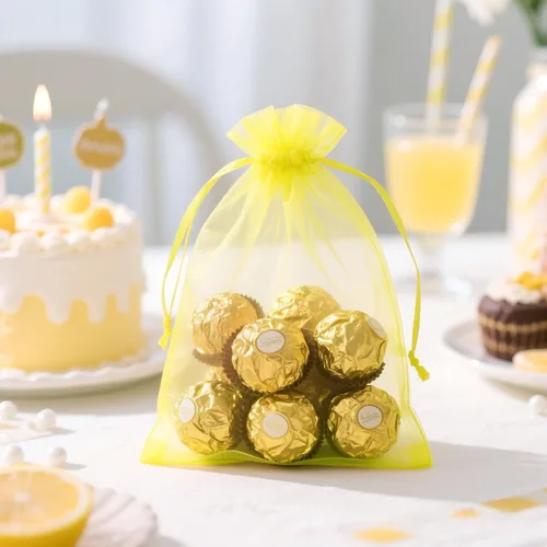 Miniatura 5 de G2PLUS 25 bolsas de organza amarillas de 5 x 7 pulgadas - Bolsas de malla transparente para joyería, bolsas de regalo de organza con cordón