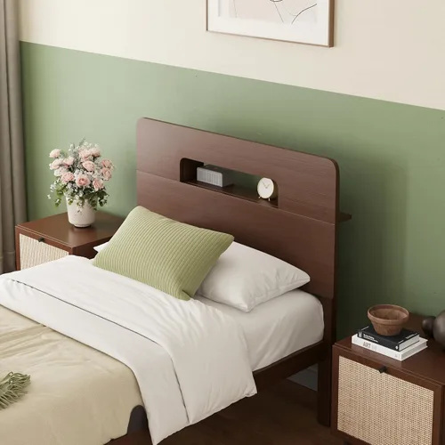 Miniatura 14 de ZIYOO Marco de cama de madera de bambú maciza tamaño individual con cabecera de almacenamiento, marco de cama plataforma de 14 pulgadas
