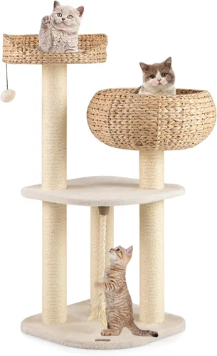 Miniatura 10 de PETSITE Árbol para gatos moderno de 28 pulgadas, poste rascador de sisal de sisal de torre para gatos, hecho a mano y percha superior, bola colgante