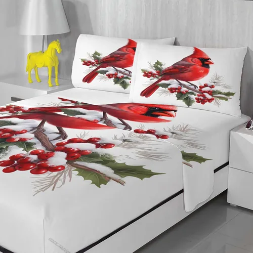Miniatura 2 de Sábanas de pájaro tamaño individual – Sábanas y fundas de almohada de loros – 100% microfibra, estampado de alta cantidad de hilos, sábana encimera
