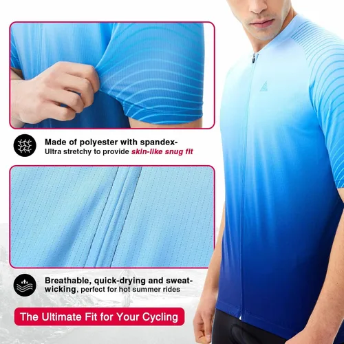 Miniatura 2 de Hikenture Maillot de ciclismo para hombre, manga corta, con cremallera completa, 3 bolsillos, camiseta transpirable para bicicleta