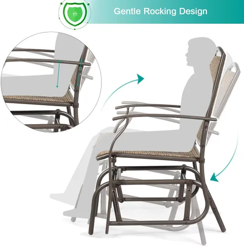 Miniatura 6 de Giantex Silla mecedora para exteriores con marco de metal resistente y tela de malla transpirable, mecedora de porche para césped, jardín, porche