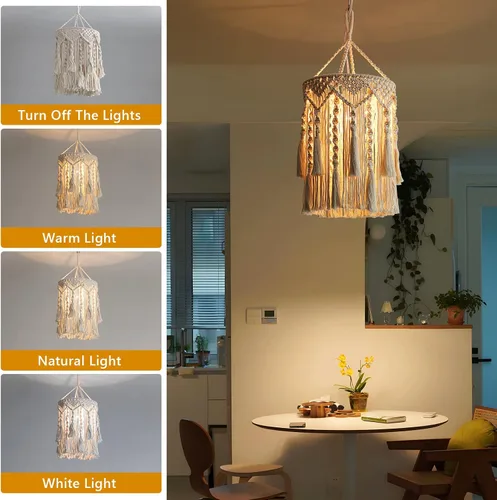 Miniatura 3 de Bioaqua Pantalla de Lámpara Boho, Lámpara Colgante Boho Hecha a Mano Pantalla de Lámpara de Macramé con Enchufe Luz Colgante, Luces Colgantes Type3