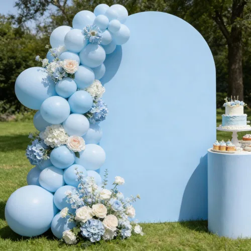 Miniatura 8 de FiVan Cubierta de fondo de arco de elastano, globo aerostático, cubierta de fondo azul para decoración de fiesta de cumpleaños de bebé, baby shower