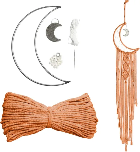JeogYong Kit de macramé, kit de macramé para atrapasueños de luna para niños y adultos principiantes, incluye anillos de aro de metal, cordón de