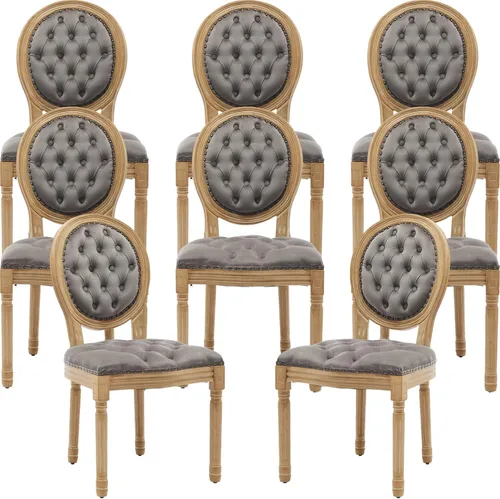 Miniatura 75 de Juego de 2 sillas de comedor de campo francés, sillas de comedor de madera de granja beige, silla de comedor con respaldo tejido con cojín tapizado