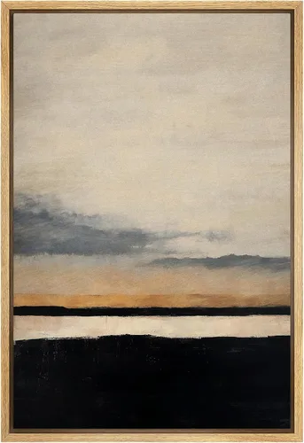 Miniatura 14 de SIGNFORD - Lienzo enmarcado para pared, arte de pintura grunge duotono blanco bronceado, trazos abstractos, formas ilustradas, arte moderno