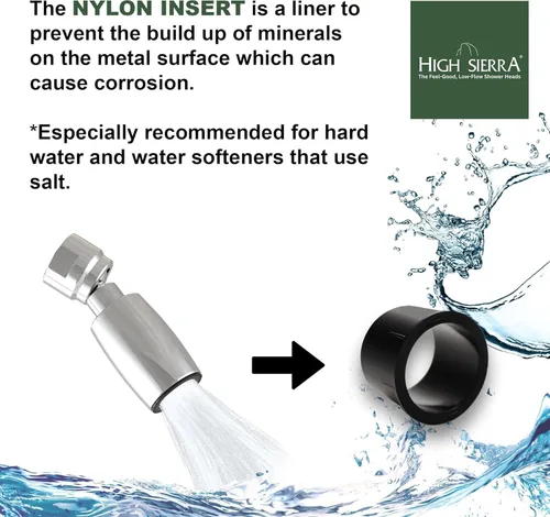 Miniatura 3 de Kit de cabezal de ducha de mano de metal sólido de High Sierra con agarre antideslizante. Incluye cabezal de ducha de mano de metal, válvula