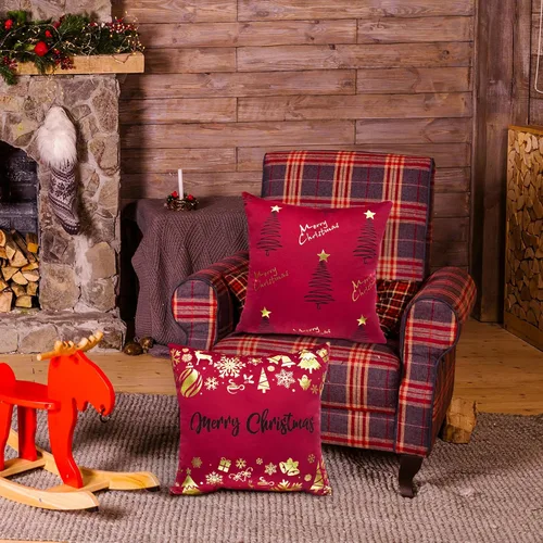 Miniatura 5 de TAJWE - Juego de 2 fundas de almohada decorativas de Navidad, 45 x 45 cm, Merry Christmas, rojo y dorado, decoraciones de invierno, árboles