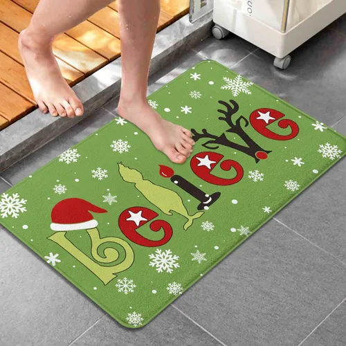 Miniatura 3 de Belive - Alfombra de baño de Navidad para niños, antideslizante, absorbente, lavable, decoración de baño, alfombra de entrada para ducha y bañera