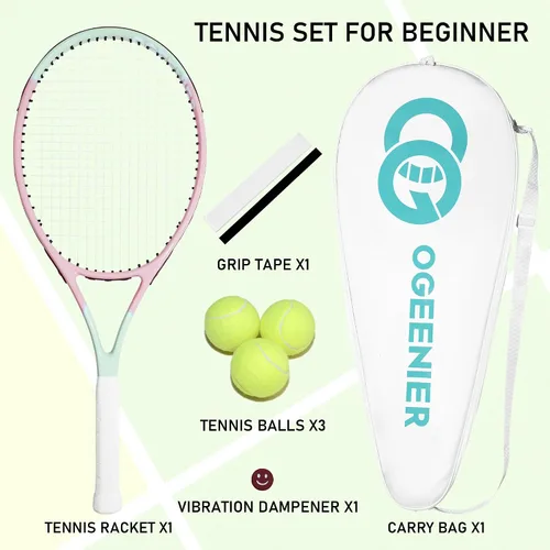 Miniatura 3 de OGEENIER 27 Inch Adult Tennis Racket Set, Pre-Strung Beginners Tennis Racquet, Lightweight and Recreational Aluminum Rackets with Overgrip, Tennis