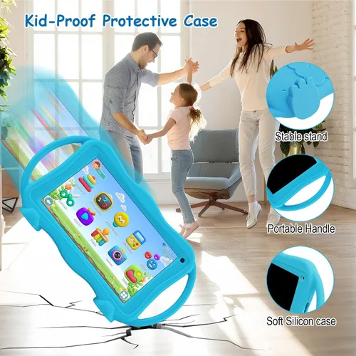 Miniatura 5 de Trayoo Tableta infantil de 7 pulgadas para niños de 3 a 12 años, tableta de 32 GB para niños pequeños con doble cámara, control parental, funda Azul