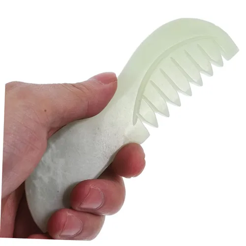 Miniatura 7 de 2 unids peine raspador cuero cabelludo cabeza jade herramienta raspado piedra para el cabello verde peines masaje de mano relajarse tablero guasha