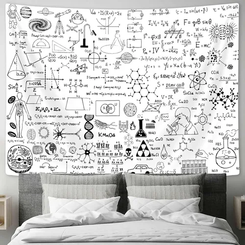 Miniatura 8 de SAOLUIS Tapiz de matemáticas, arte de pared educativo, tapiz blanco y negro para colgar en la pared para dormitorio, sala de estar, decoración