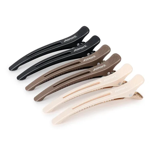 AIMIKE - 6 piezas de pinzas profesionales para peinar y separar el cabello, antideslizantes, con pico de pato y banda de silicona para peluqueros,