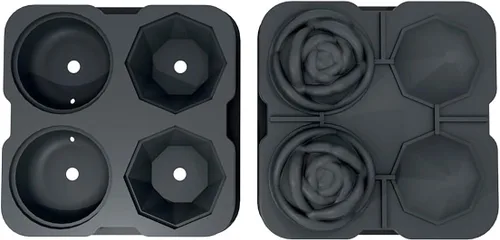 Miniatura 7 de HANCELANT - Bandeja para cubitos de hielo, moldes para cubitos de hielo de 2.5 pulgadas, rosa de silicona de 2 cavidades y 2 bolas de hielo de Negro