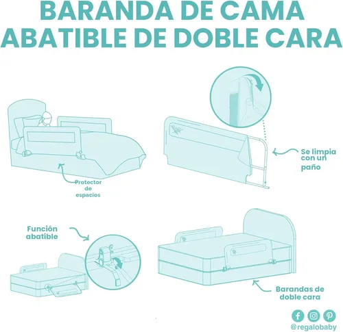 Miniatura 8 de Regalo - Barra de protección de movimiento hacia abajo para cama de doble lado, con sistema de seguridad de anclaje reforzado (Paquete de 2)