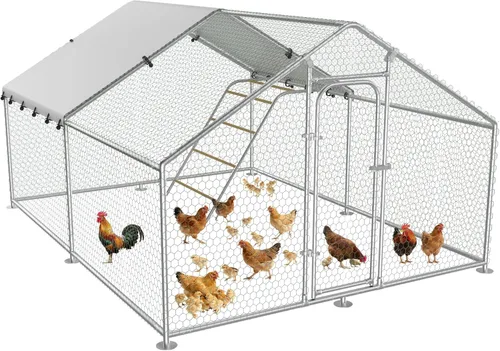 Miniatura 11 de Gallinero grande de metal con cubierta impermeable y resistente a los rayos UV, jaula de gallinas para exteriores, conejo, pato, gallinero para uso