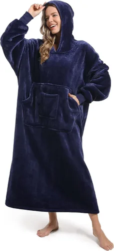 Miniatura 18 de FUSSEDA - Sudadera con manta portátil de gran tamaño, forro polar cálido y grueso con capucha sherpa acogedora con bolsillos y mangas. Regalo