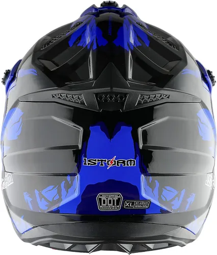 Miniatura 2 de 1Storm Casco de motocross para adultos, ATV Dirt Bike BMX Downhill Mountain Helmet Track Style JH601; dinosaurio azul + gafas + guante azul