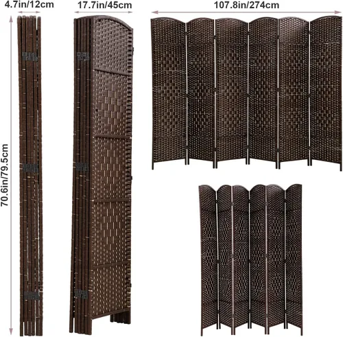 Miniatura 7 de Divisor de madera de 6 paneles, 6 pies de alto, divisor de pared plegable de madera, cada panel para el hogar, oficina, dormitorio, restaurante