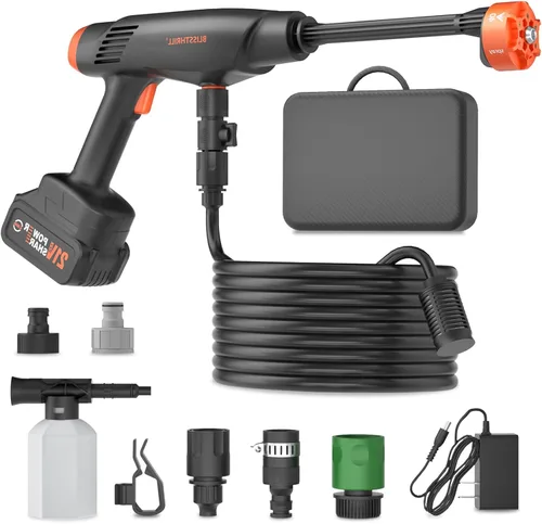 Lavadora de mano con pilas, 1100 PSI ligera mini lavadora para limpieza de automóvil, hogar, patio, entrada y jardín (naranja fuerza)