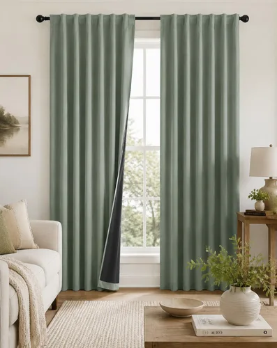 Miniatura 18 de PONY DANCE Cortinas opacas 100% cortas de 24 pulgadas de largo, medias cortinas con aislamiento térmico para ventanas pequeñas con parte trasera