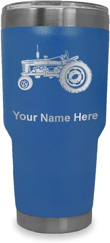 Miniatura 15 de LaserGram Vaso aislado al vacío de 20 onzas, Old Farm Tractor, grabado personalizado incluido (negro)