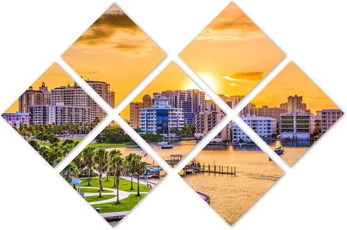 Miniatura 6 de 90 x 60 TOTAL - Sarasota, Florida USA Canvas Print Wall Art - 3 Panel Split, Triptych, home decor wall decor skyline 3 paneles
