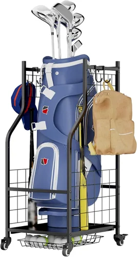 Miniatura 8 de ROOMTEC Organizador de almacenamiento de bolsas de golf, estante de almacenamiento de bolsas de golf para garaje, estante de almacenamiento