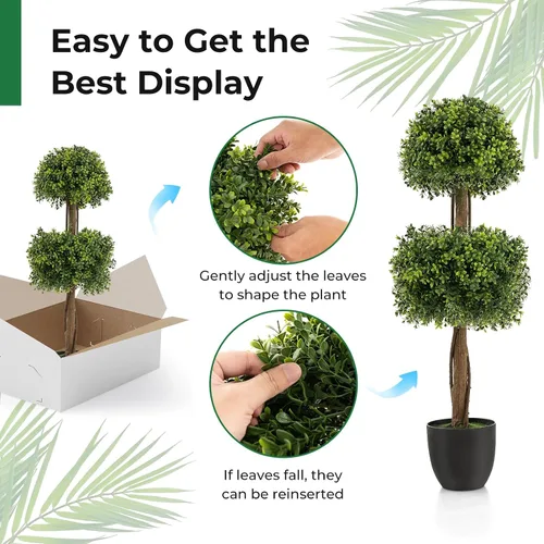 Miniatura 5 de Goplus Árbol de bola artificial de boj de 40 pulgadas, paquete de 2 plantas artificiales en maceta con maceta de plástico rellena de cemento