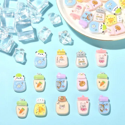 Miniatura 5 de LiQunSweet 50 unidades de taza de agua con forma de taza de agua, vaca, zanahoria, conejo, mono, cerdo, panda, gato, pollito, oso, cuentas