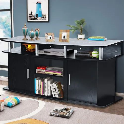 Miniatura 3 de Tangkula Moderno soporte de TV para televisores de hasta 70 pulgadas, mesa consola de sala de estar con 2 gabinetes y estantes abiertos, centro