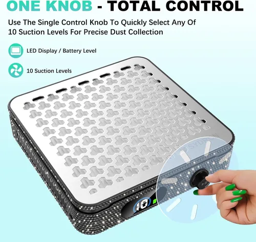 Miniatura 6 de Colector de polvo de uñas Colector de polvo de uñas silencioso de 1000 PA 10 niveles de velocidad Bajo ruido y fuerte succión Filtro