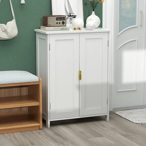 Miniatura 7 de TaoHFE Gabinete de almacenamiento de baño gris, gabinetes de baño independientes con 2 puertas, armario de toallas para baños, gabinetes de baño