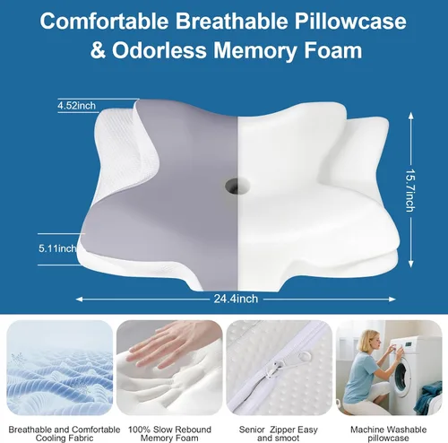 Miniatura 8 de Almohada de alivio PILOW de espuma viscoelástica, almohada ergonómica de espuma viscoelástica, almohada cervical para el cuello para hombre y mujer