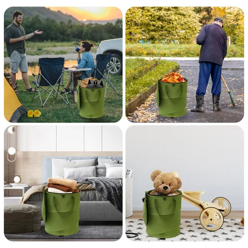 Miniatura 2 de Cubo de basura plegable para exteriores, de 13.8 x 15.8 pulgadas, bolsas de basura de tela Oxford 600D para patio, papelera de campamento con clip