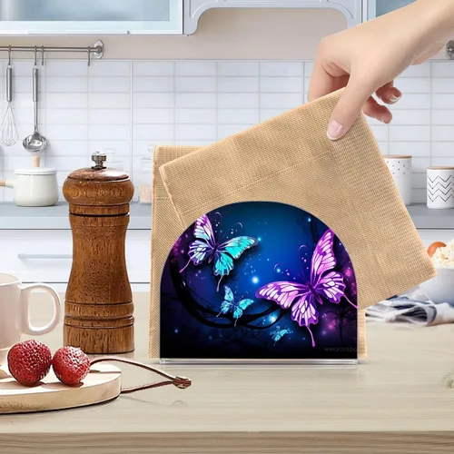 Miniatura 6 de Servilleteros de mariposa púrpura para mesas, servilleteros de acrílico transparente para servilleteros de cóctel para cocina, restaurante, bar