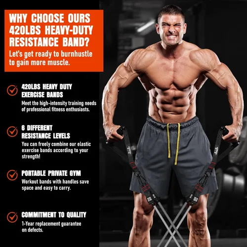 Miniatura 5 de Bandas de resistencia pesada para entrenamiento, bandas de ejercicio de 300 libras con asas, bandas de entrenamiento para hombres, juego de bandas