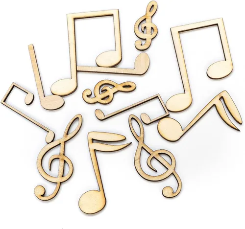 AUEAR, Paquete de 60 notas musicales con recortes de madera, mini notas musicales, adornos de madera, rebanadas sin terminar para manualidades,