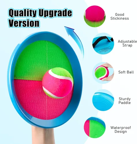 Miniatura 3 de Juego de pelota para lanzar y atrapar, 4 paletas y 4 bolas al aire libre, juego de captura de remo para niños, patio trasero, playa, piscina, patio
