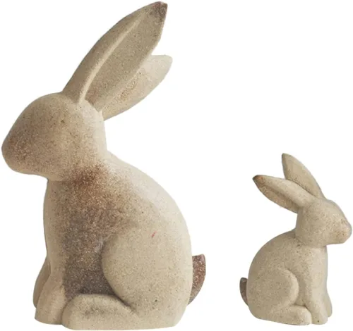 Miniatura 5 de EXCEART Juego de 2 figuras de conejo de madera, sin terminar, rústico, para manualidades, decoración del hogar, adornos de escritorio
