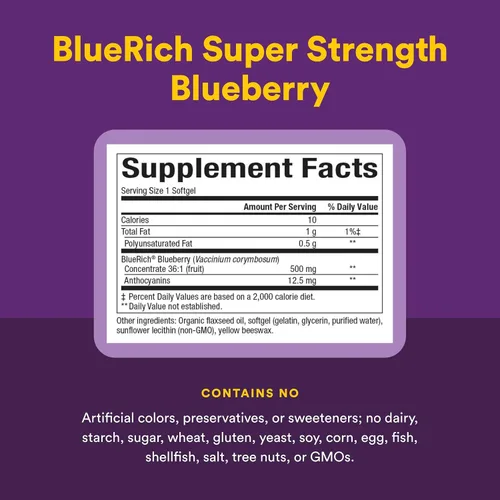 Miniatura 4 de BlueRich by Natural Factors, concentrado de arándanos súper fuerte, apoyo antioxidante para una buena salud general, 90 cápsulas blandas