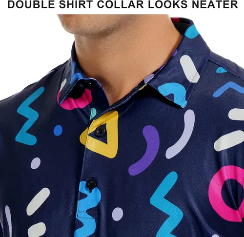 Miniatura 76 de DEOLAX Camisa de golf para hombre, con estampado de moda, atlética, de manga corta, clásica, casual, ajuste seco, suave, para hombres