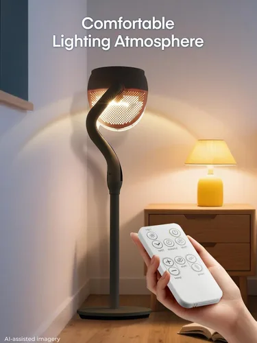 Miniatura 5 de FOHERE Ventilador de suelo, ventilador de pedestal oscilante de 120°, ventilador inteligente silencioso con luz LED, altura ajustable de 27-46