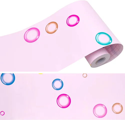 Papel tapiz extraíble de burbujas rosadas con borde autoadhesivo de PVC para decoración de pared de habitación de niños, 6 pulgadas de ancho