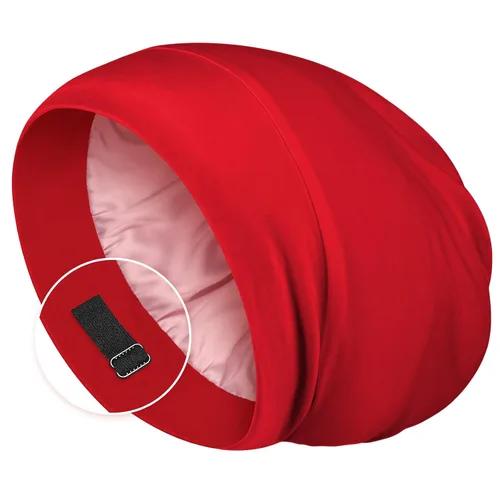 Miniatura 14 de Zenssia Gorro de pelo con forro de satén para dormir, gorro de dormir para mujeres y hombres con correa ajustable, envoltura para el cabello que